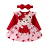 ma bébé 0-18M Noël né infantile bébé fille vêtements ensemble à manches longues rouge barboteuse coeur imprimé jupe bandeau costumes de noël D05 240123