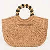 Shoulder Bags 2020 New Seaside oliday straw bag gold tread mixed bead andle round bucket woman beacH2421