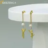 Dangle Earrings Geezenca 925スターリングシルバーゴールドメッキ猫女性用のパールとかわいい子猫を演奏するボール長いタッセルイヤリング