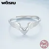 Cluster Rings Wostu Real 925 Sterling Silver Angel Wing öppningsring för kvinnor Punk Gift Guard Heart Simple Fine Jewelry Birthday