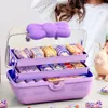 Party Favor Multi-Layer Storage Box Bow Knot Hårtillbehörslådor Kawaii Plastiska smycken Organisator Desktop Dammtät barn