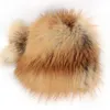 Real Fox Fur Pompom Bomber Winter Hats Russian Female Ski Mask Natural Raccoon Fur Hat Sticked Skallies Beanies Fall Womens Cap 240122