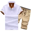 Survêtements pour hommes Hommes T-shirt court Survêtement de couleur unie 2pcs Ensemble Polo T-shirt Shorts Costumes Costume Mode Sport Outfit Ensembles pour l'été 2024