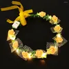 Party Decoration Luminous Rose Wreath Wedding Flower Headband LED Light Garland Women Girl Birthday Christmas Glow Hairband