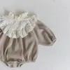 Rompers 7340 Born Clothes Baby Girl's One Piece 2024 Autumn Korean Waffle Lace Collar Climbing