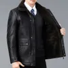Зимняя дизайнерская мужская куртка из натуральной кожи с мехом и интегрированной плюшевой утолщенной овчиной, повседневное папское пальто с лацканами FKU0