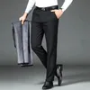 Ciepłe polarne czarne zimowe spodnie menu odzież płaskie garnitury biznesowe dla mężczyzn jesień proste sukienki formalne 240124