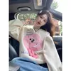 Sweats à capuche pour femmes mignons sweats décoratifs tridimensionnels femmes brodés col rond chaud polyvalent haut pull ample femme