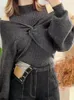 Maglioni da donna Kuzuwata Dolcevita Dolcevita Set solidi Gilet Casual Nodo Croce Manica lanterna Maglia giapponese Abito elegante Maglione moda