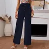 Fashionable Women's Trousers for Spring and Summer Pure Color Cotton and Linen Loose Elastic Wide Leg Casual Long Pants