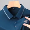 T-shirts pour hommes Luxueux T-shirt à manches courtes à revers de broderie de haute qualité pour hommes 2024 Mode d'été Casual Stretch Ice Polo Shirt