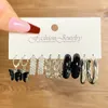 Boucles d'oreilles pendantes FNIO, ensemble rond et cercle noir pour femmes, papillon, amour, goutte suspendue, bijoux tendance, 2024