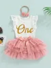 衣類セットPCUNITLY BABY BIRGHS 1st Birthday Outfit Born Lace Sleeve Romper Tulle Tutu Dress HeadBand 3PCS Summer Cake Smash Clothes