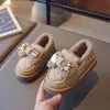 Children Fashion Girls Cotton Leather Shoes Round-toe Cute Kids Cute Bow with Metal Slip-on Casual Loafers Breatheable 240131