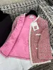 Jaquetas femininas designer marca outono e inverno novo cha doce versátil xadrez design requintado rosa grosso tweed casaco tecido 8jjz