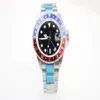 Herrmekanisk klocka 116710 Business Casual Modern Silver White rostfritt stålfodral Blue Red Rim Black Dial 4-Pin Calender222G