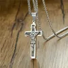 Zorcvens Punk Vintage Silver Color Cross Necklace Inri Crucifix Jesus Piece Piece Indel i rostfritt stål smycken 240119