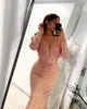 2024 ASO EBI Illusion Pink Mermaid Prom Dress Pearls Crystals Sequined Evening Formal Party Second Reception Födelsedagsengagemang Klänningar Robe de Soiree ZJ85