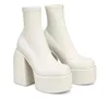 Stövlar 2022 Autumn Winter Round Toe Ladies Matin Boots Jeans Platform Boots Chunky Heels Boots White Womens Shoes Big Size 41 42