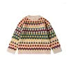 Giyim Setleri Stokta Avrupa Çocuk Örgü Sweaters 2024 Kış Tasarımcı Kız Çizgili Örgü Külot Kazak Pantolon Pantolon Sıcak Giysileri