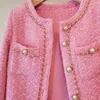 Varış Sonbahar Kış Tatlı Lüks Tweed Zincir Tasarım Ceket Kadın Yün Katlar Zarif İnce Nedensel Dış Giyim Casacos Top 240201