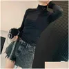 Damesblouses Overhemden Damesblouses Overhemden Hoge halzen Lange mouwen Sweatshirt voor dames Slanke stijl Met ronde hals Yogashirt Dun Dheey