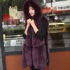 Women's Fur 2024 Autumn Winter Women Faux Fox Coat Mid Length Version Hooded Waistcoat Thicken Warm Casual Outwear Fashion Slim Top