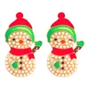 Dangle Earrings Dvacaman Statement Colorful Rhinestone Metal Pearl Snowman Drop For Women Christmas Jewelry Gift Accessories