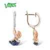 Dangle Earrings VISTOSO 14K 585 Rose Gold For Women Sparkling Diamond Emerald Blue Sapphire Leaves Drop Elegant Fine Jewelry