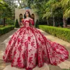 Unik röd blomma quinceanera klänningar 2024 älskling med avtagbar ärm söt 15 klänning för juniorflickor födelsedagsfest klänning 326 326