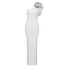 2024 Primavera Nuevo Blanco Un Hombro Flor Negro Gancho Borde Slim Fit Off Back Vestido Falda Elástica