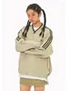 Sweats à capuche pour femmes Y2K Street Stripe Baseball Sweat à capuche MenWomen American Vintage Col en V Manches longues Sweat-shirt surdimensionné Coréen Pull à séchage rapide