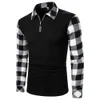 Men Polo Shirt Mężczyzn Długie rękaw Top Plaid Dopasowanie koszuli polo