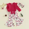 Clothing Sets CitgeeAutumn Christmas Infant Baby Girls Pants Red Long Sleeve Ruffle Romper Santa Print Flared Headband Xmas