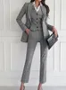 女性エレガントフォーマルビジネスブレザー3ピーススーツオフィスワーク格子縞のジャケットパンツスーツ韓国ファッション女性ビンテージ衣装240127