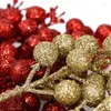 Decorative Flowers 1/10Pcs Artificial Red Berries Branches Glitter Foam Gold Powder DIY Garland Xmas Tree Decor Year Party Decorations