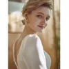 2024 Sexig ny satin A Line Dresses For V Neck Seces Lace Wedding Dress Long Train Covered Pearls Back Designer Brudklänningar Plus Size Wed Bride -klänning 403