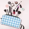 Cosmetic Bags Soft Blue Gingham Bag Women Makeup Travel Zipper Toiletry Organizer Pouch