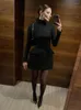 カジュアルドレス女性ファッションソリッドハイカラーミニドレスエレガントな長袖ダブルポケット装飾Aライン2024セクシーなボディコンローブ