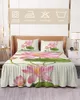 Bed Skirt Plant Pink Lotus Elastic Fitted Bedspread With Pillowcases Protector Mattress Cover Bedding Set Sheet