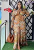 Ethnic Clothing Wide Belt African Long Dresses For Women 2024 Traditional Nigeria Flower Print Caftan Dress Abaya Musulman Robe Femme