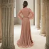 Elegante Mutter der Brautkleid Chiffon Spitze gegen Nacken Langarm Mutter mit Gürtel für die Heiratsbrautkleider