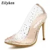 988 Rhinestone Fashion Eilyken Gold PVC PVC Transparente Bombas Primavera Sapas de Sapatos de Saltos Altos Sandálias de Dança do Casamento Sexy 240125 454