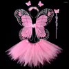 Party Decoration 3/4pcs Vuxna barn Fairy Costume Simulering Butterfly Wings Pointed pannband Wand Princess Girls Dress Up Halloween