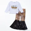 Ensembles de vêtements Girlymax Noël bébé filles laissez-le neige léopard paillettes pantalon évasé volants gland ensemble coton enfants