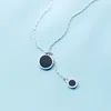 Pendants MloveAcc Delicate 925 Sterling Silver Black Round Disc Charm Pendant Necklaces For Women Thin Chain Choker Necklace