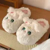 Slippers ASIFN Dames Katoen Casual Winter Meisje Thuis Warm en schattig Cartoon Kitten Zachte zool Comfortabele pluche schoenen Student