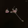 Dangle Earrings Korean Pink Zircon Heart Angel Wings Pendant For Women Girl Goth Crystal Asymmetric Earring Aesthetic Y2K Jewelry