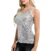 Women's Tanks Stretchy Bust Sequin Blouse O Neck Slim Fit Tank Top For Women Shiny Sparkling Stage Show Performance Vest Soft Pullover