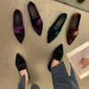 Women Luxury Velvet Moccasins Fashion Pointed Toe Loafers Ladies 2023 Spring Purple Velour Ballet Flat Shoes 240130